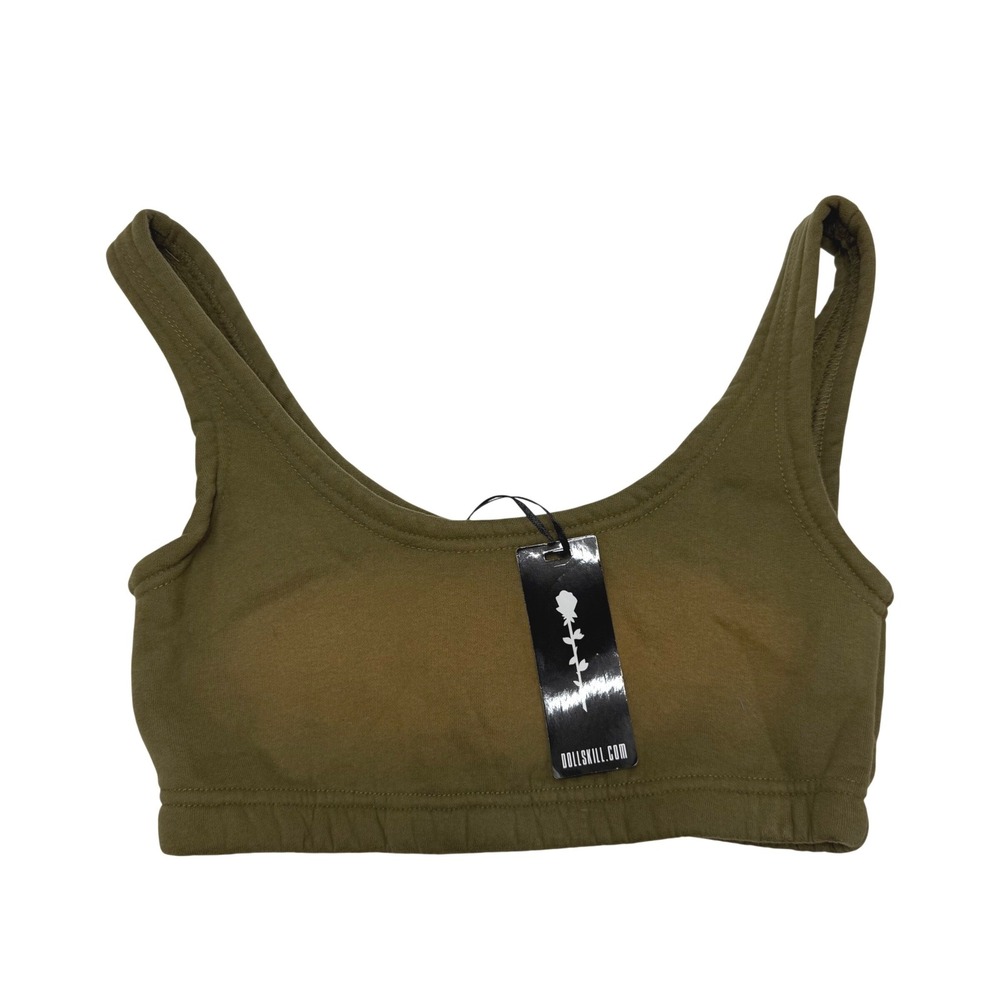 Dolls Kill Poster Grl Olive Green Fleece Bralette Crop Top Medium NWT Grunge